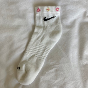 Pink/Yellow Hand Embroidered Nike Socks