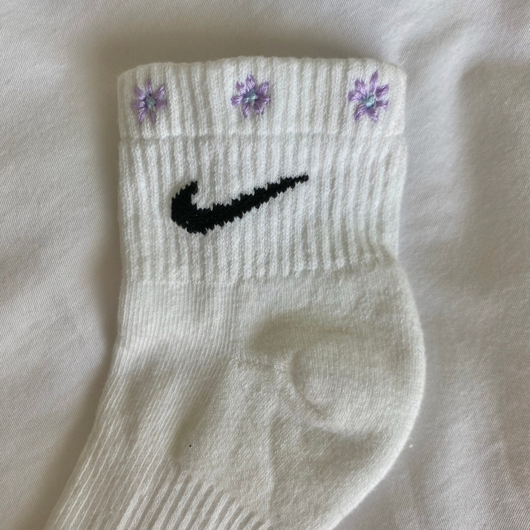 Purple Hand Embroidered Nike Socks