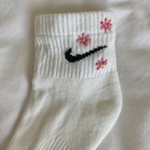 Pink Hand Embroidered Nike Socks