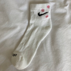 Pink Hand Embroidered Nike Socks